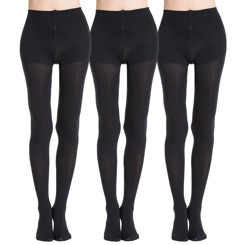 MANZI 3 Pairs Run Resistant Control Top Panty Hose Opaque Tights, Black, S - Image 1
